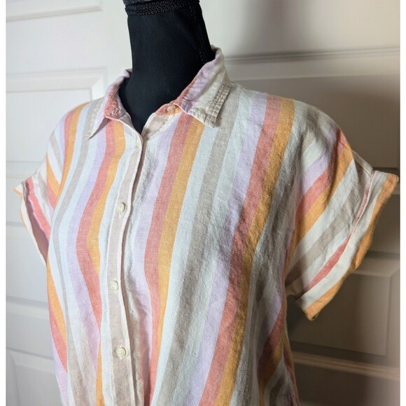 Loft Lou & Grey Size L Blouse 100% Linen Striped Button Up Twist Front Boho Chic - Picture 4 of 10